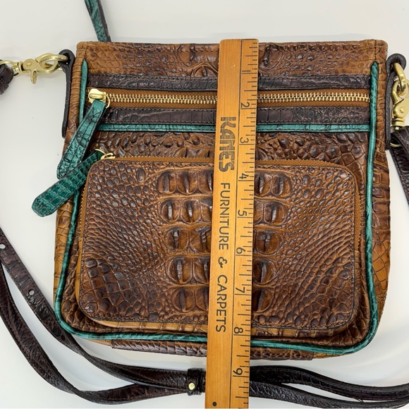 Brahmin Cleo Cocoa Melbourne Crossbody Leather Croc Embossed Bag Blue Trim - Picture 6 of 7